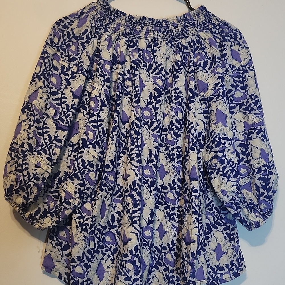 Free People Blue and Cream Floral Blouse - Picture 10 of 13
